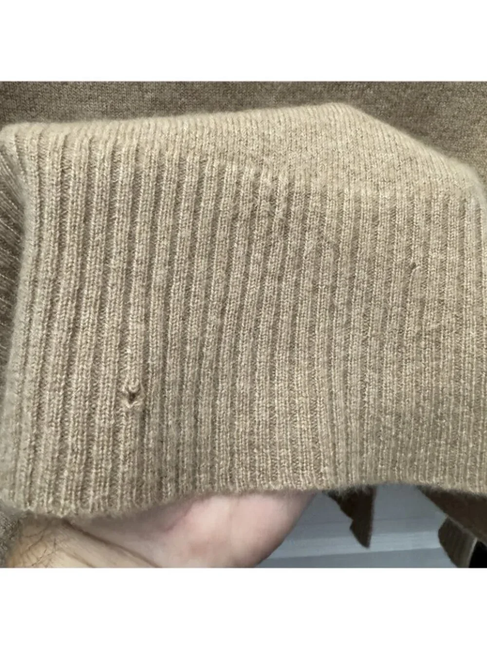 Maison Jules 100% Cashmere Sweater Tan Pocket Pullover Women’s M FLAWED - Picture 5 of 9
